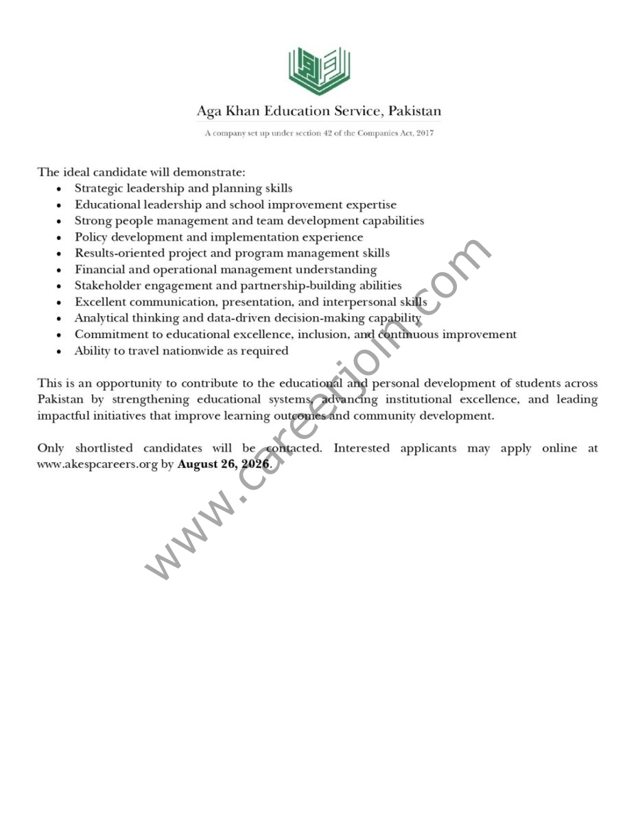 Aga Khan Education Service Pakistan Jobs August 2026 3