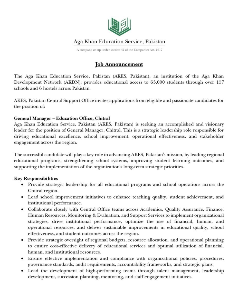 Aga Khan Education Service Pakistan Jobs August 2026 1
