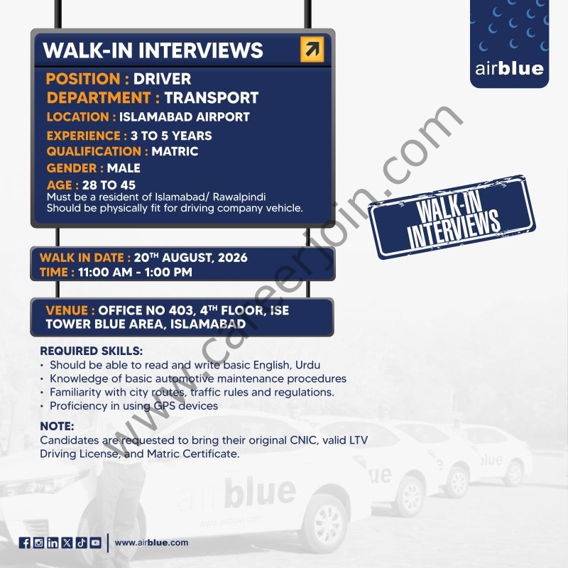 Airblue Pakistan Jobs Driver 1