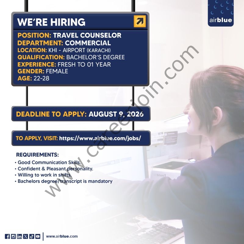 Airblue Pakistan Jobs Travel Counselor 1