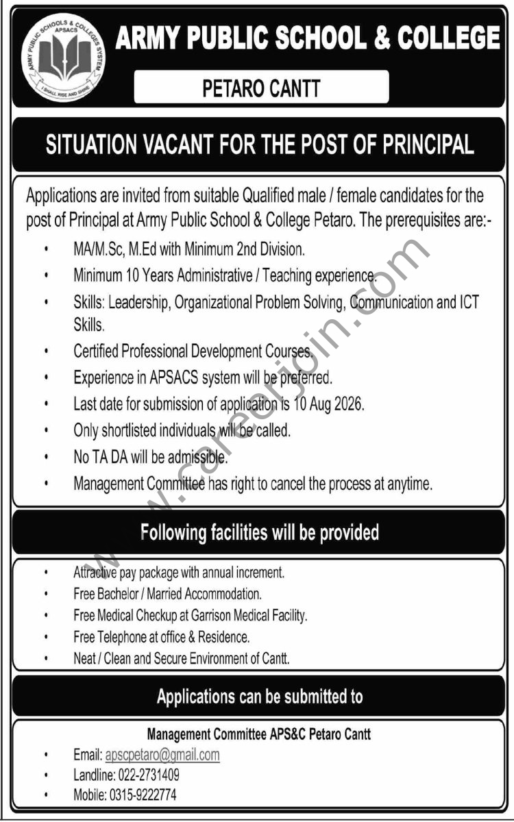 Army Public School & College Jobs 02 August 2026 Dawn 1