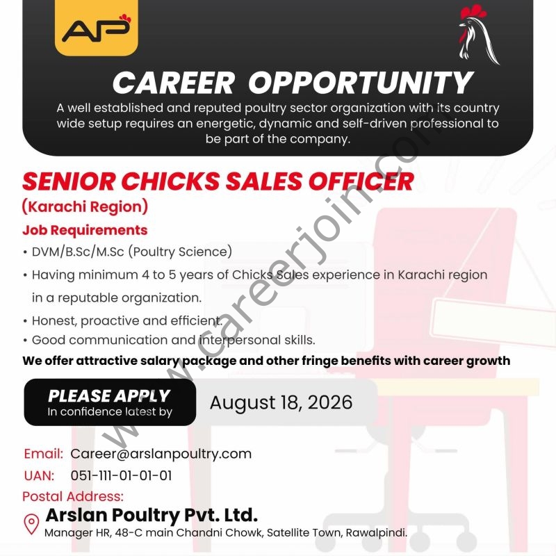 Arslan Poultry Jobs Senior Chicks Sales Officer 1