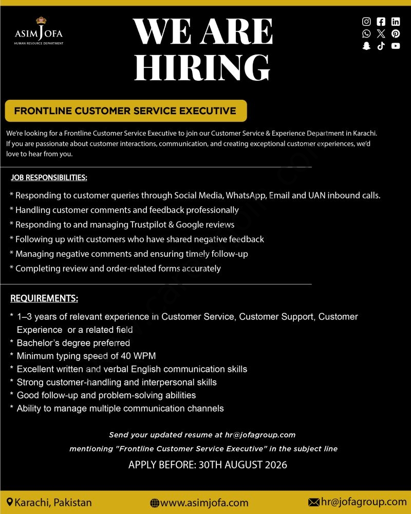 Asif Jofa Jobs Frontline Customer Service Executive 1