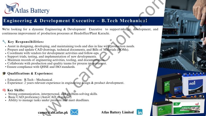 Atlas Battery Limited Jobs Engineering & Development Executive 1