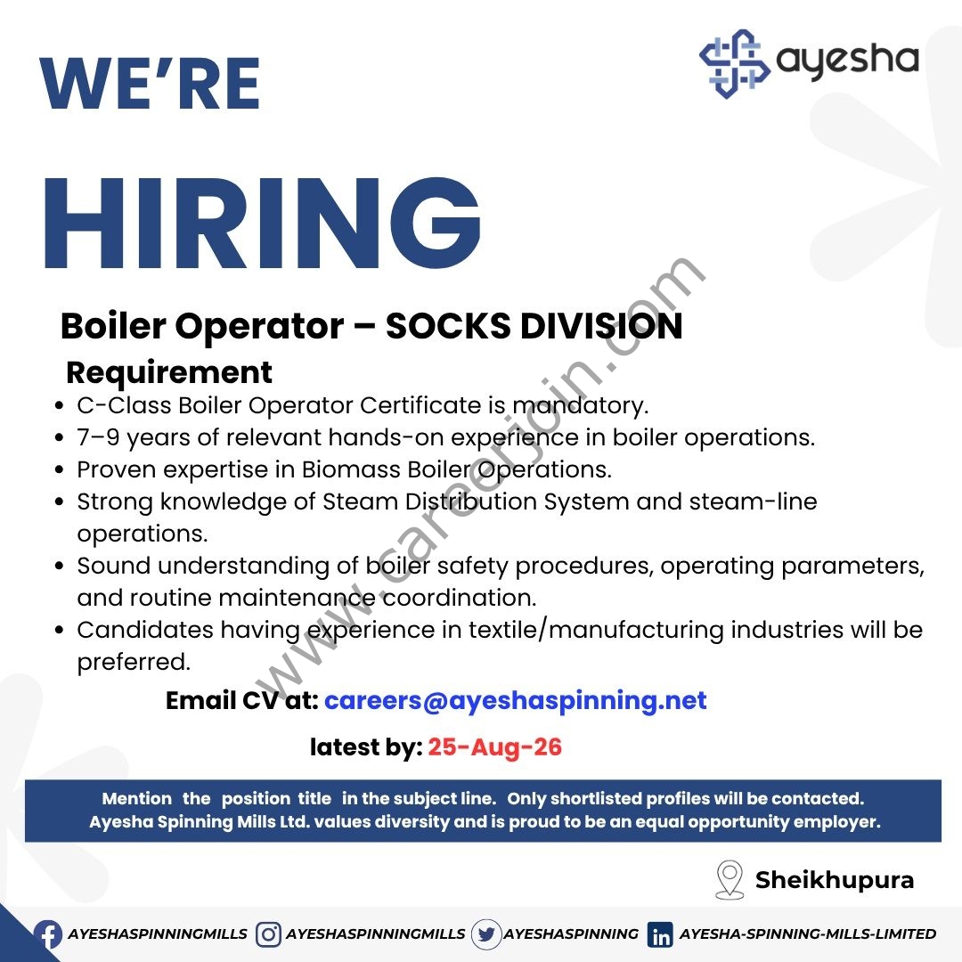 Ayesha Spinning Mills Limited Jobs Boiler Operator 1