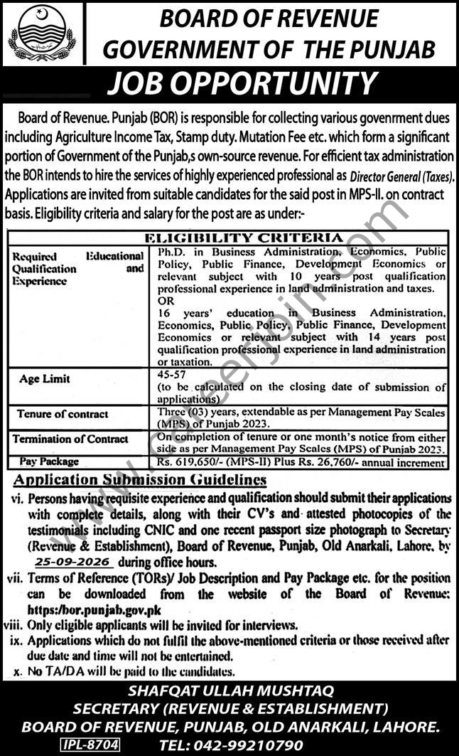 Board of Revenue Government of Punjab Jobs 23 August 2026 Express 1