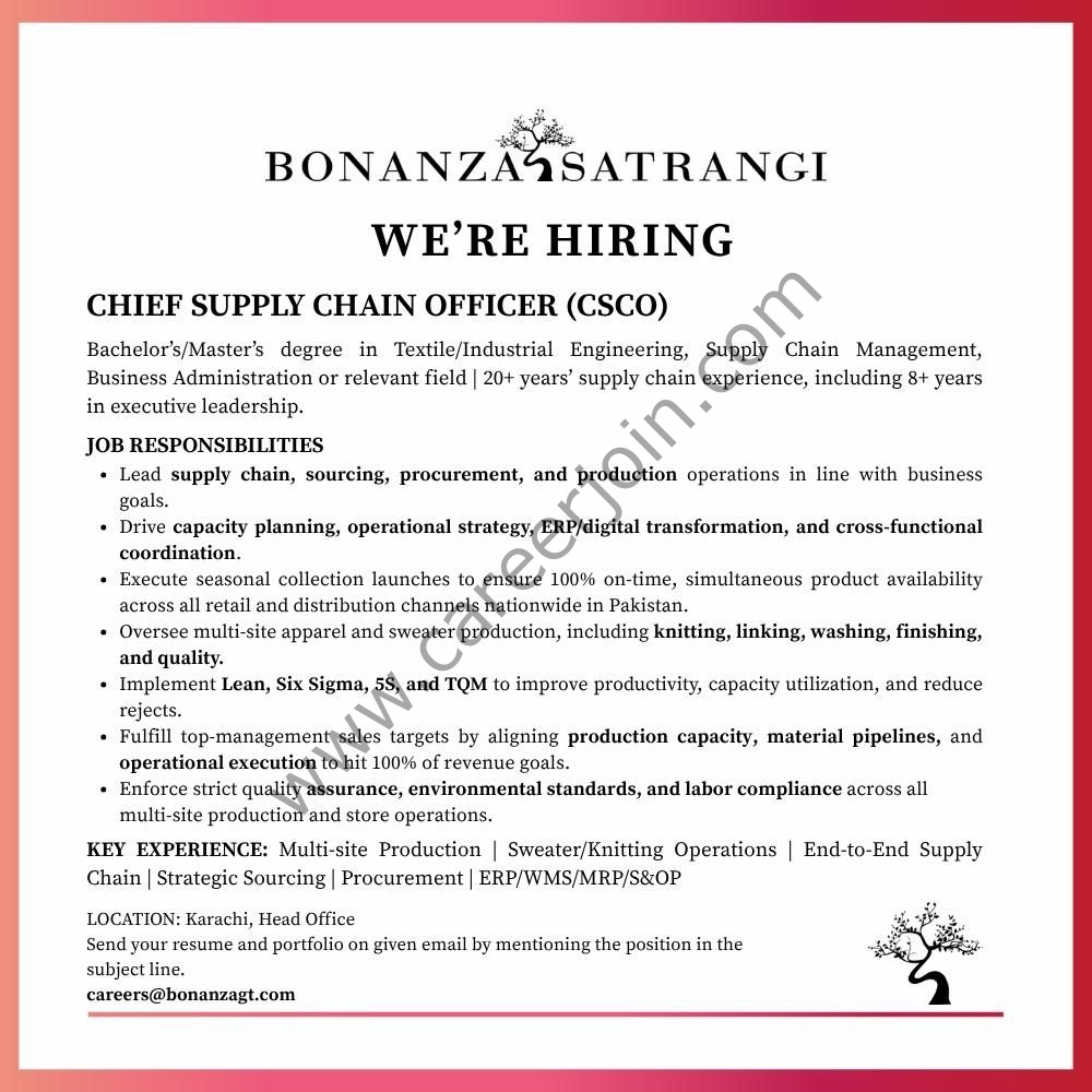 Bonanza Satrangi Jobs Chief Supply Chain Officer (CSCO) 1