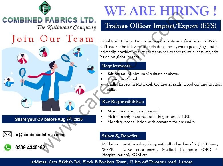 Combined Fabrics Limited Jobs Trainee Officer Export / Import (EFS) 1