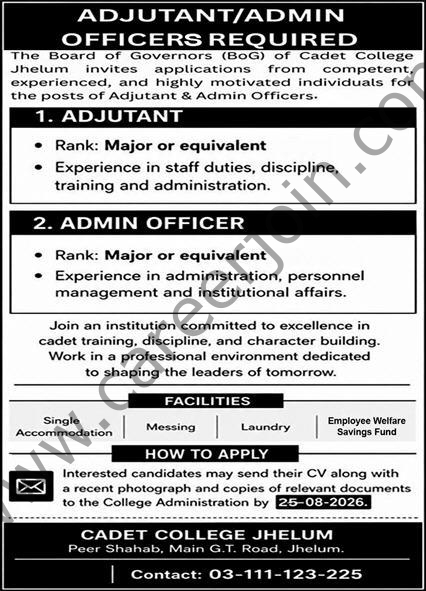 Cadet College Jhelum Jobs 16 August 2026 Express 1