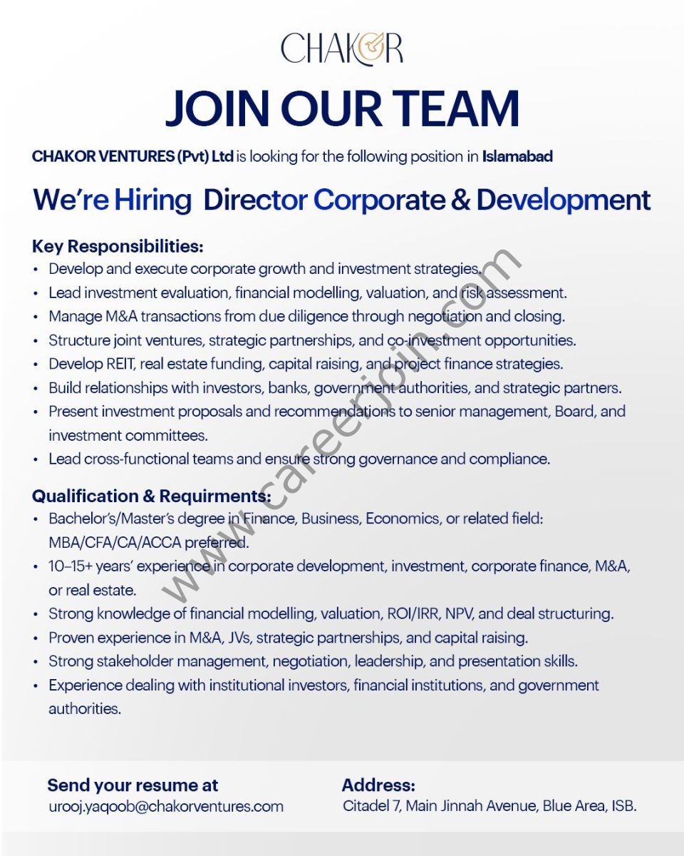 Chakor Ventures Pvt Ltd Jobs Director Corporate & Development 1