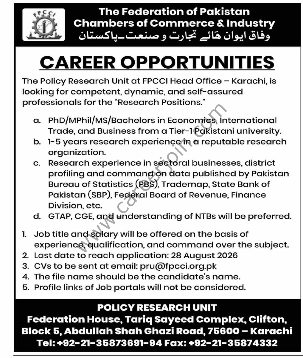 Chambers of Commerce & Industry Jobs 12 August 2026 Dawn 1