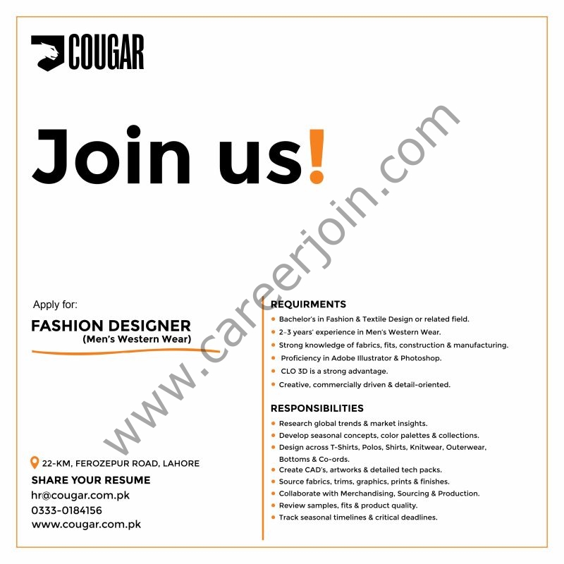 Cougar Clothing Jobs Fashion Designer 1