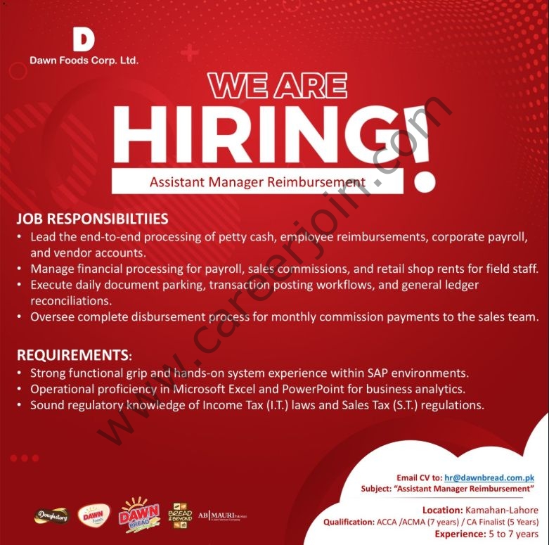 Dawn Foods Corporation Ltd Jobs Assistant Manager Reimbursement 1