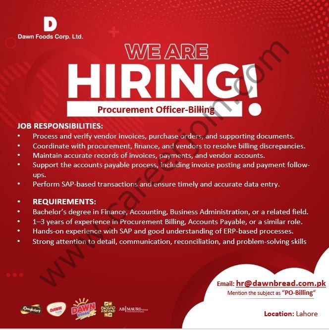 Dawn Foods Corporation Ltd Jobs Procurement Officer Billing 1