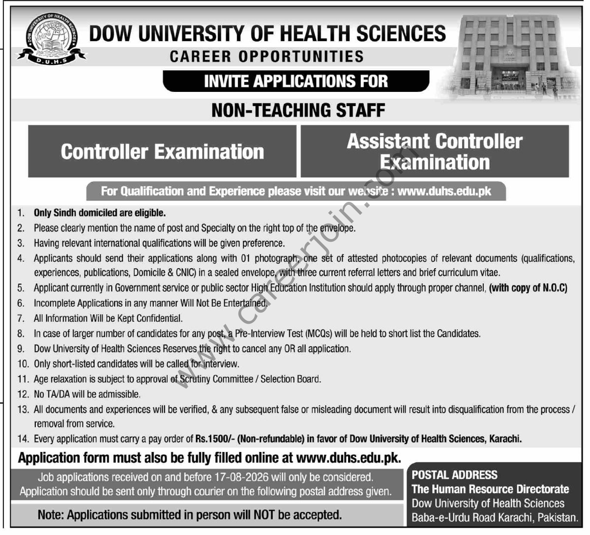 Dow University of Healt Sciences Jobs 02 August 2026 Dawn 1