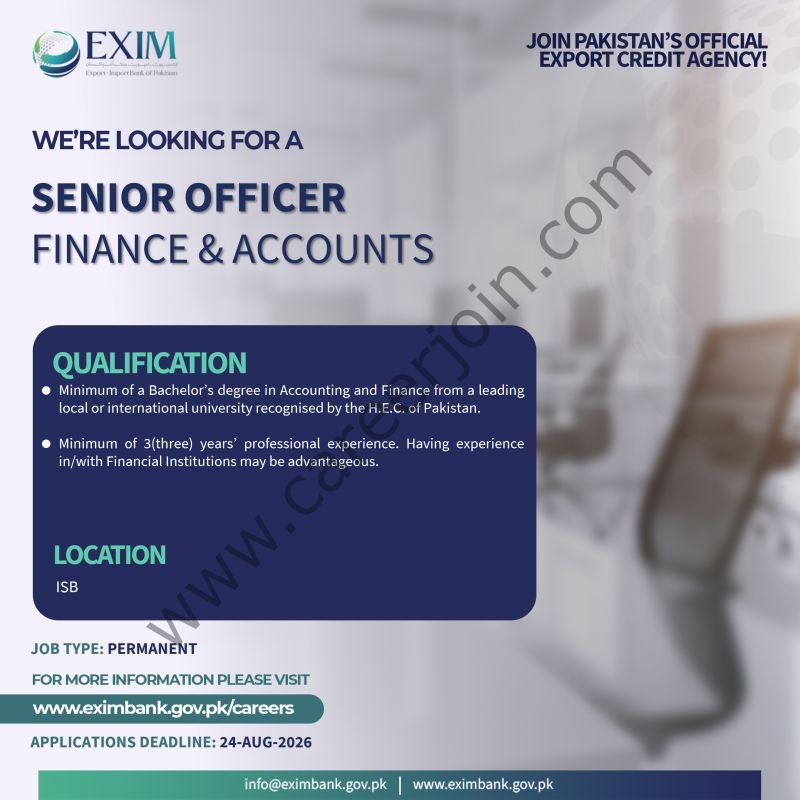 Pak EXIM Bank Jobs Senior Officer Finance & Accounts 1