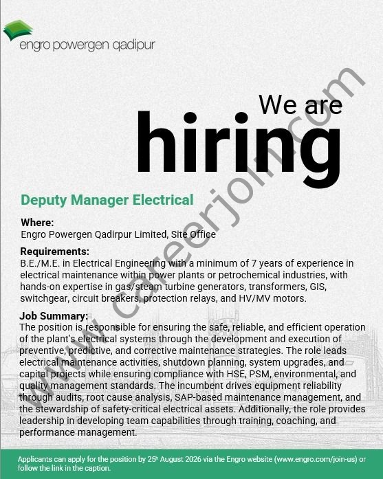 Engro Corporation Jobs Deputy Manager Electrical 1