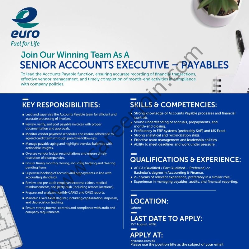 Euro Oil Pakistan Jobs August 2026 3