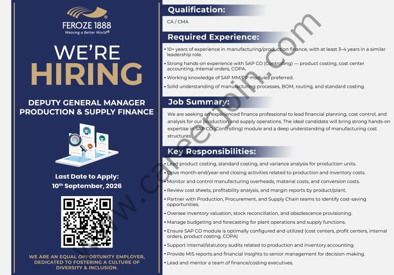 Feroze1888 Mills Ltd Jobs DGM Production & Supply Finance 1