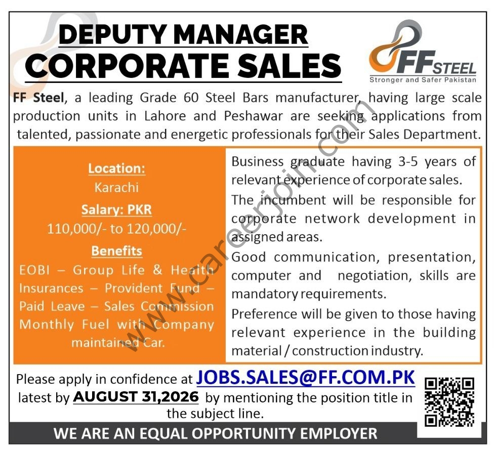 FF Steel Jobs Deputy Manager Corporate Sales 1