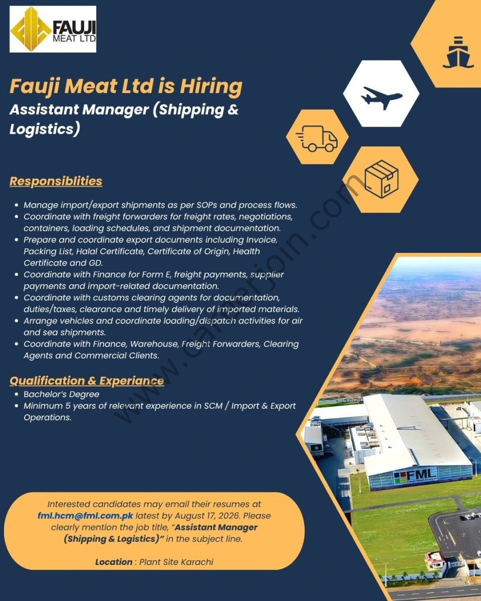Fauji Meat Limited Jobs Assistant Manager (Shipping & Logistics) 1