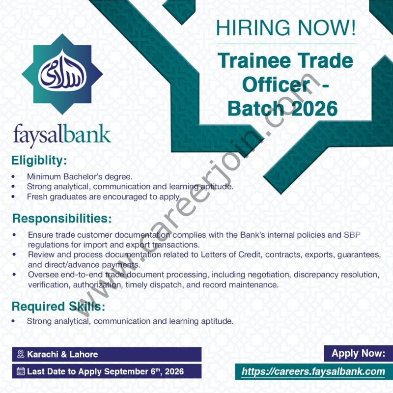 Faysal Bank Limited Jobs 22 August 2026 1