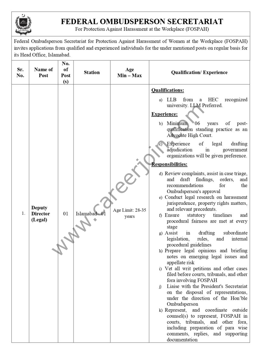 Federal Ombudsperson Secretariat for Protection Against Harassment Jobs 24 August 2026 01 1