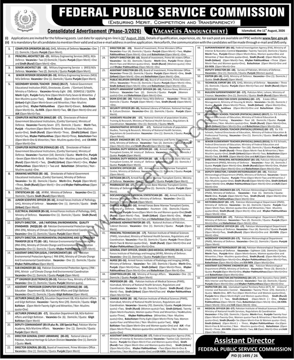 Federal Public Service Commission FPSC Jobs 16 August 2026 The News 1