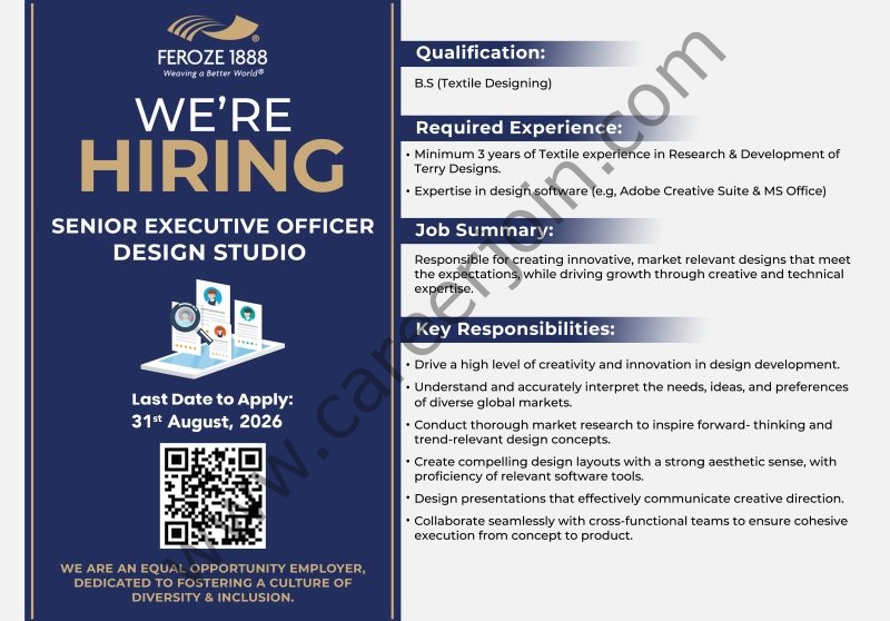 Feroze1888 Mills Ltd Jobs Senior Executive Officer Design Studio 1