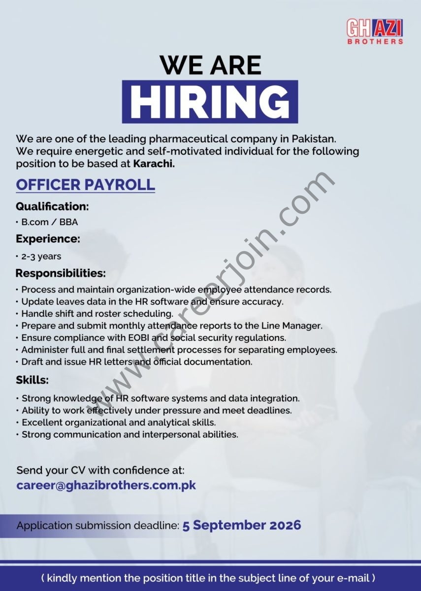 Ghazi Brothers Jobs Officer Payroll 1