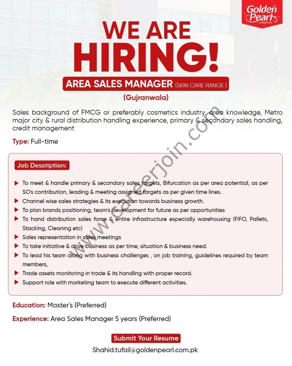 Golden Pearl Cosmetics Jobs Area Sales Manager 1
