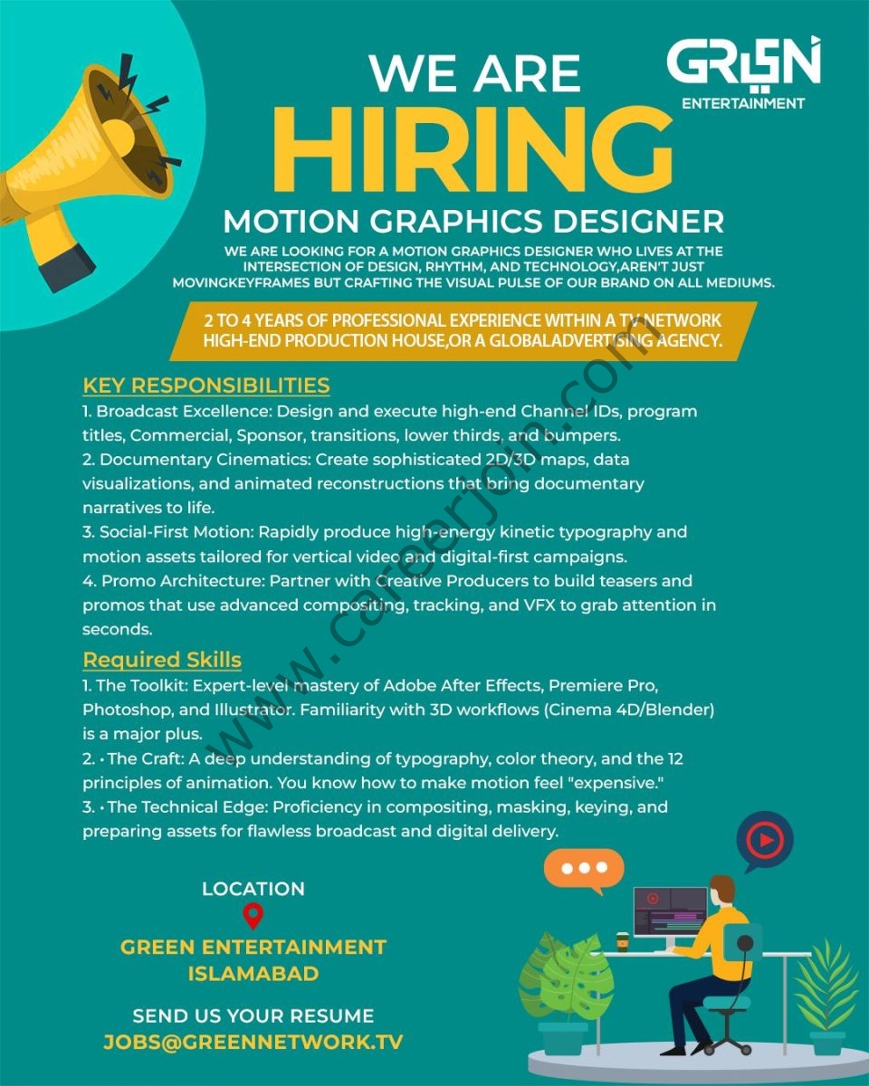 Green Entertainment Jobs Motion Graphics Designer 1
