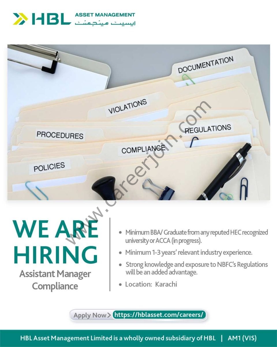 HBL Asset Management Limited Jobs Assistant Manager Compliance  1