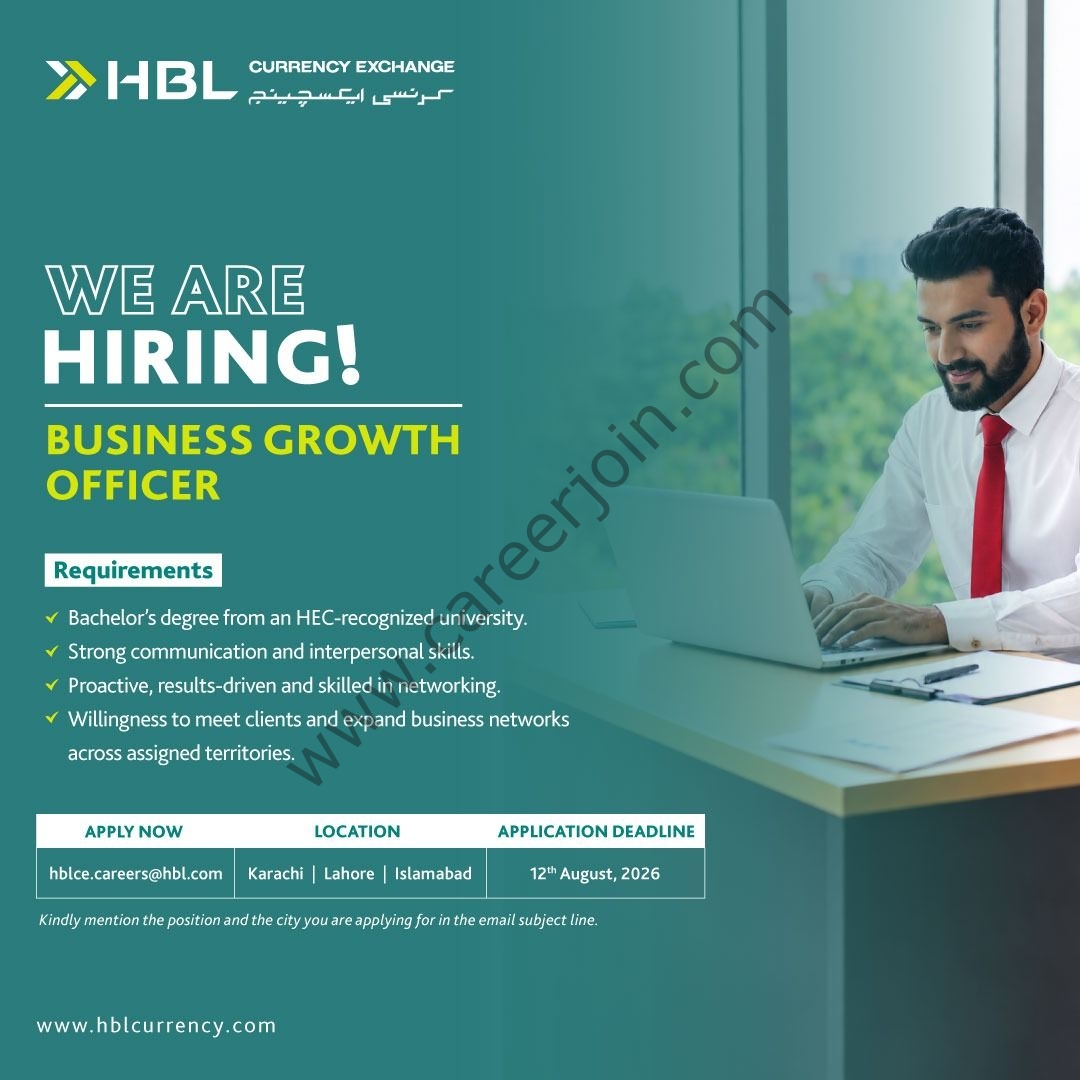 HBL Currrency Exchange Jobs Business Growth Officer 1