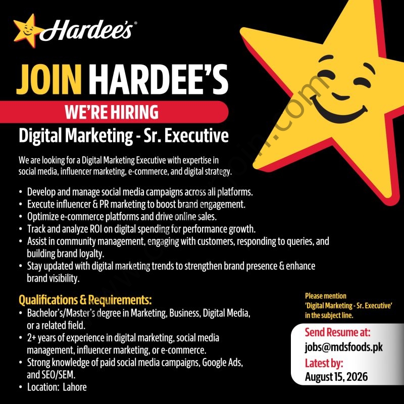 Hardee's Pakistan Jobs Digital Marketing Sr Executive 1