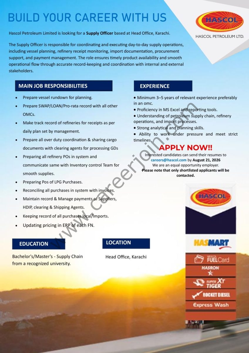 Hascol Petroleum Limited Jobs Supply Officer 2