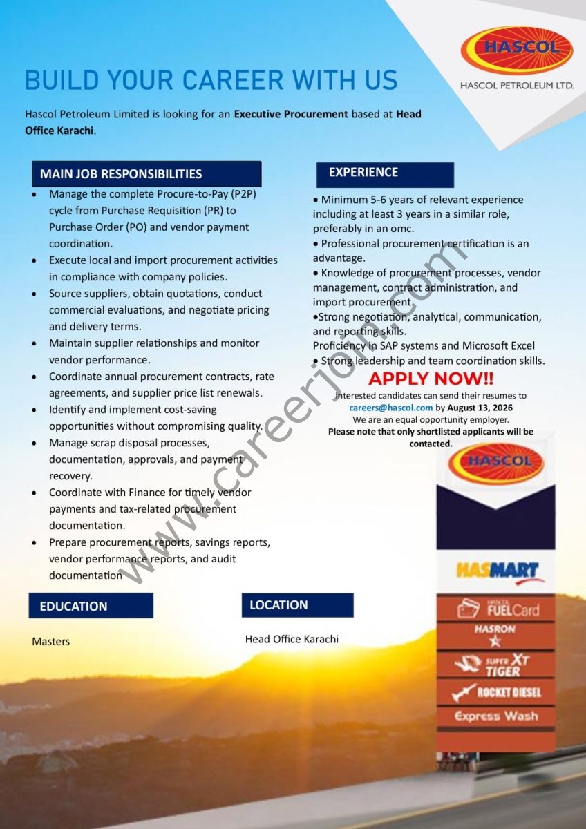 Hascol Petroleum Limited Jobs Executive Procurement 1