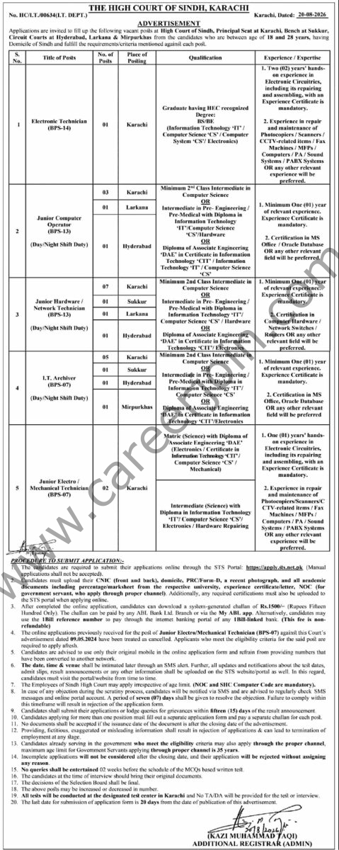 High Court Of Sindh Karachi Jobs 26 August 2026 Dawn 1