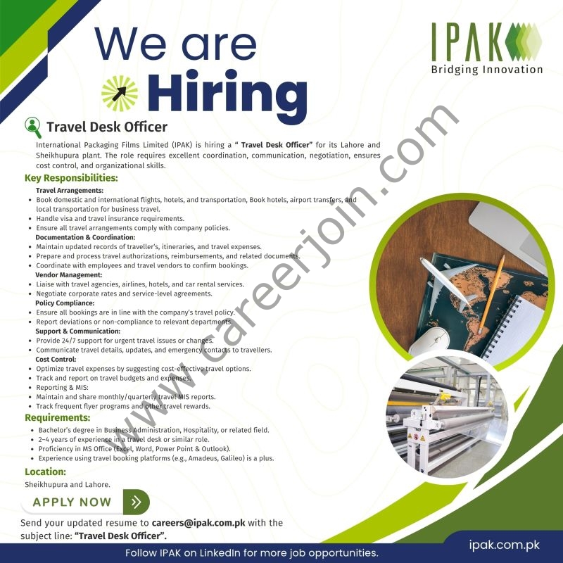 International Packaging Films Limited (IPAK) Jobs Travel Desk Officer 1