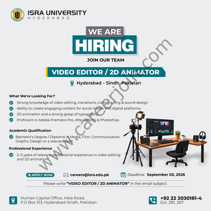 Isra University Jobs Video Editor / 2D Animator 1