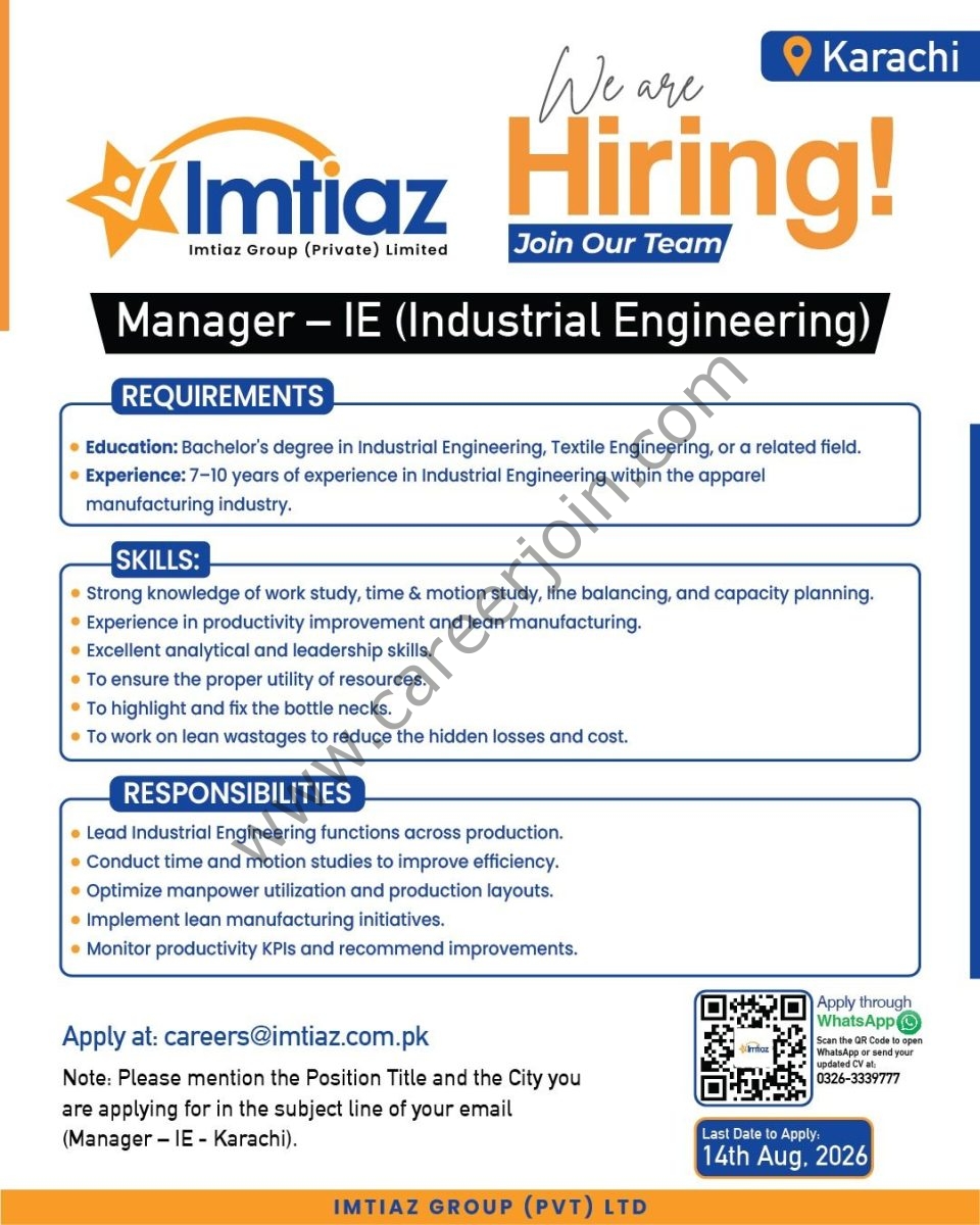 Imtiaz Super Market Jobs August 2026 3