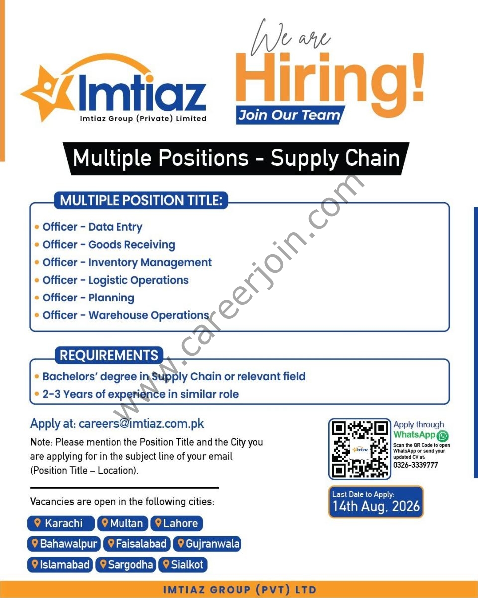 Imtiaz Super Market Jobs August 2026 2