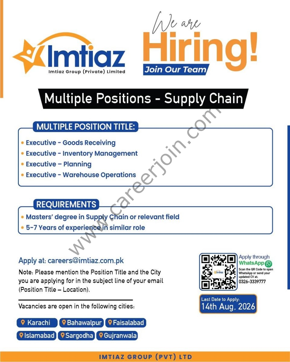 Imtiaz Super Market Jobs August 2026 1