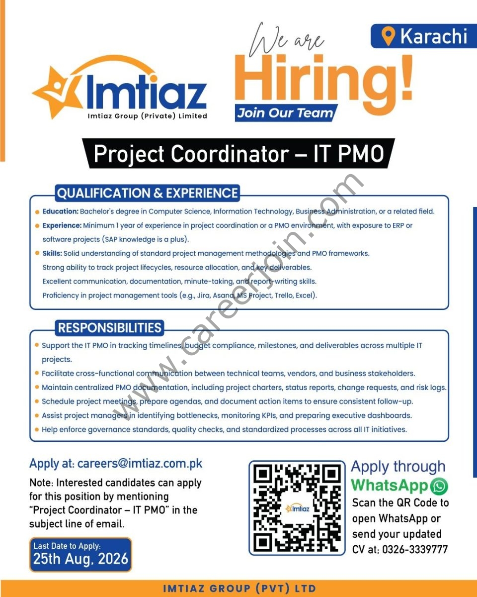 Imtiaz Super Market Jobs Project Coordinator IT PMO 1