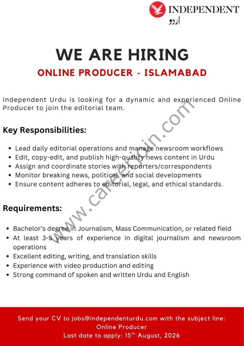 Independent Urdu Jobs Online Producer 1