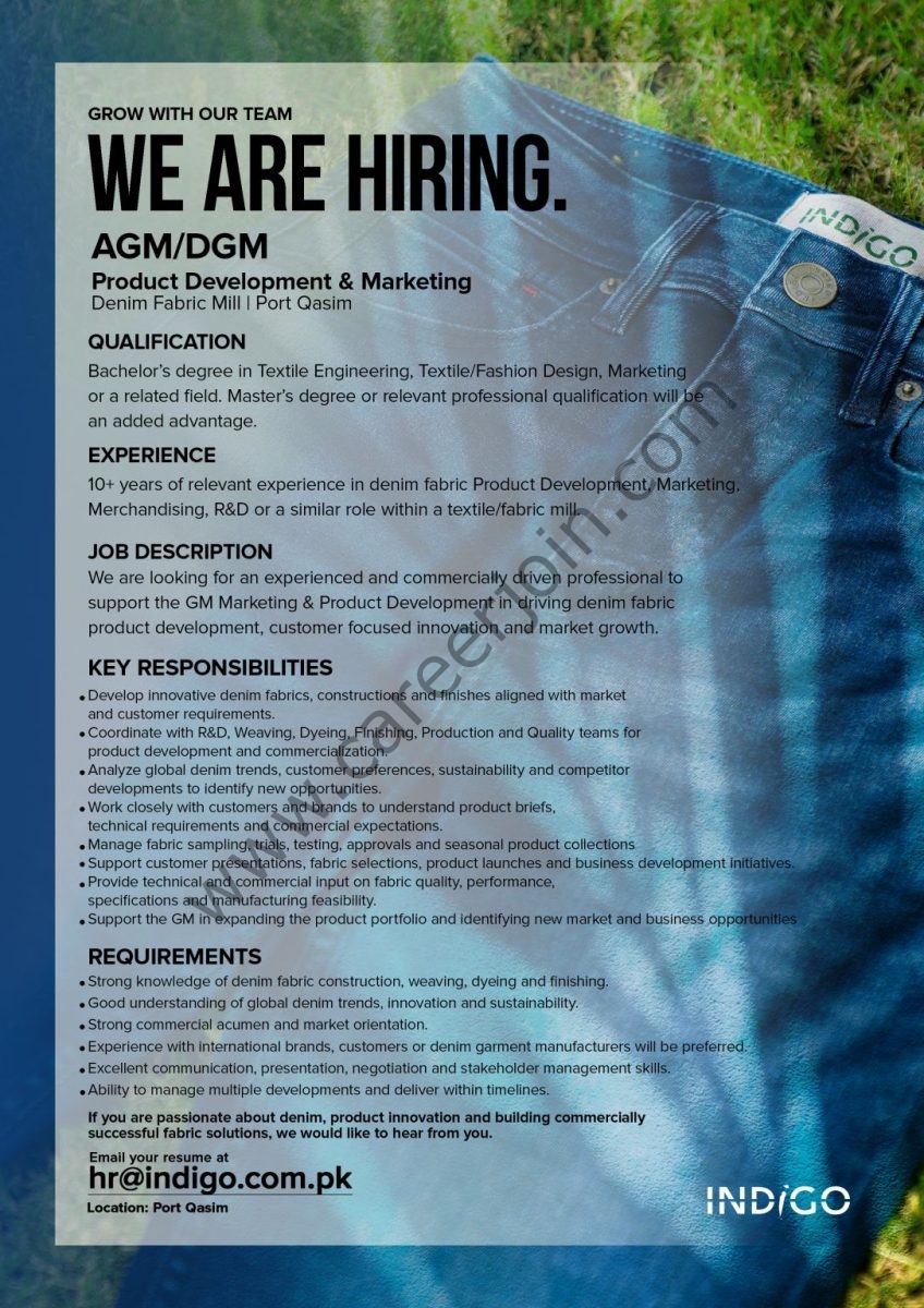 Indigo Textile Industries Jobs AGM / DGM Product Development & Marketing  1