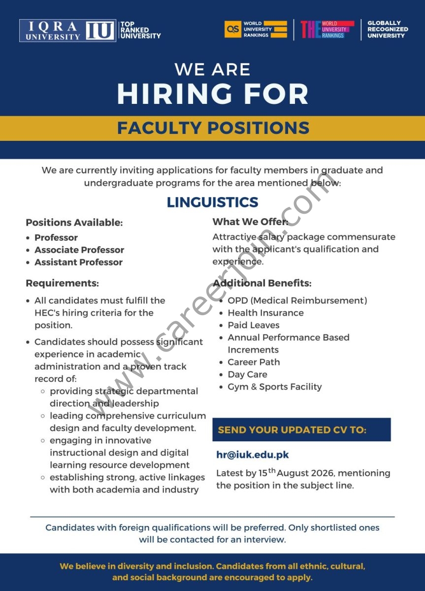 Iqra University Jobs August 2026 1