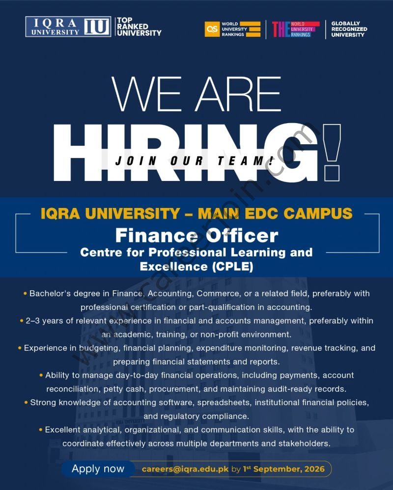 Iqra University Jobs Finance Officer 1