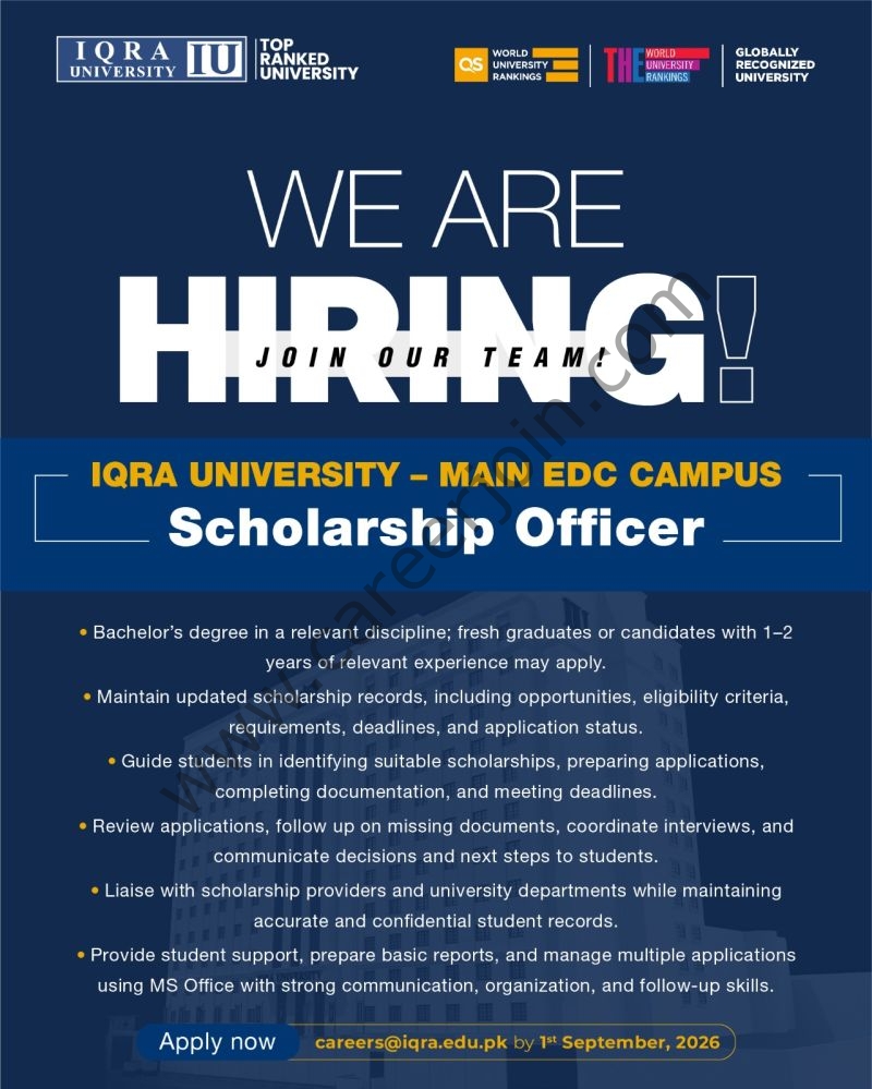 Iqra University IU Jobs Scholarship Officer 1
