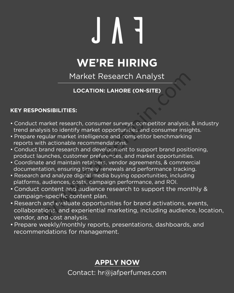 JAF Perfumes Jobs Market Research Analyst 1